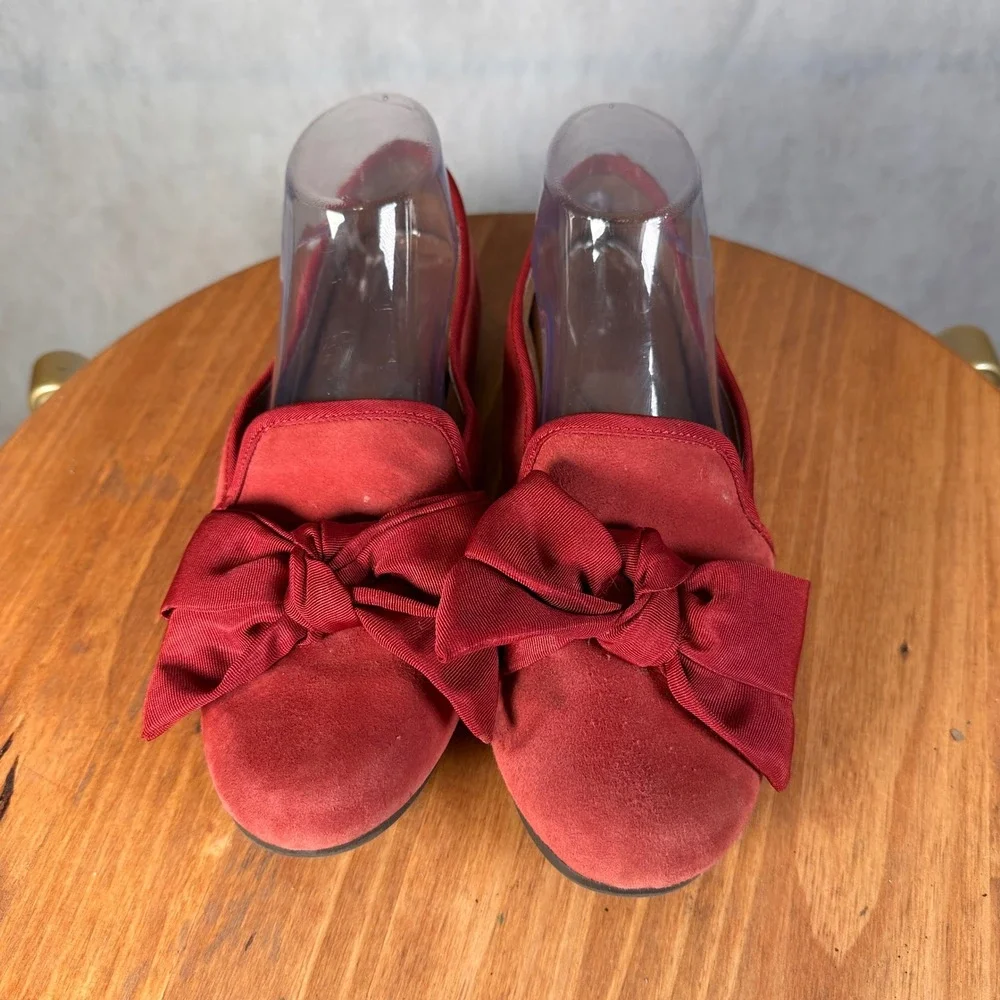Aerosoles Loafers Women 5.5 Red Excellent Suede Oversized Bow Flats Slip On